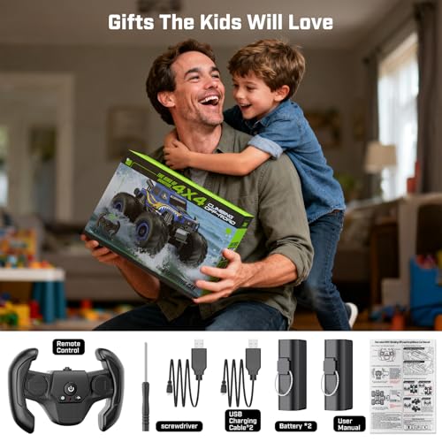 WayEee Amphibious Remote Control Car All Terrain RC Monster Truck Toys/Blue | waterproof 4X4 monster truck off-road vehicles 2.4GHz remote control 1/18 Scale rc car toy for kids 6+ boys girls gifts - color: Blue