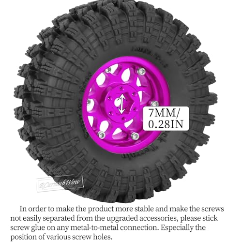 1.3" Beadlock Wheel Tires Set for 1/18 1/24 SCX24 TRX4M RC Crawler Car,Alloy RC Wheel Rims Brass Coating Rings All Terrain RC Tires,Pink - color: Pink(4pcs)
