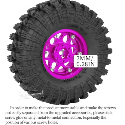 1.3" Beadlock Wheel Tires Set for 1/18 1/24 SCX24 TRX4M RC Crawler Car,Alloy RC Wheel Rims Brass Coating Rings All Terrain RC Tires,Pink - color: Pink(4pcs)