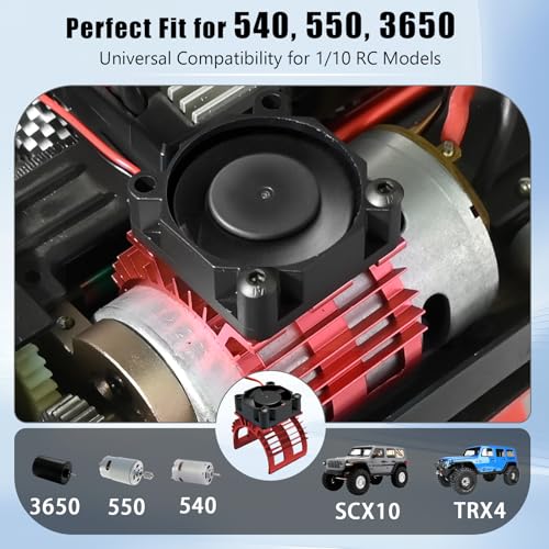 Alloy Heat Sink with 5V Cooling Fan for Traxxas Trx4 Slash ARRMA SCX10 and 1/10 RC Car - Compatible with 540, 550, 3650 Size Brushless Motor (Red) - style: Red