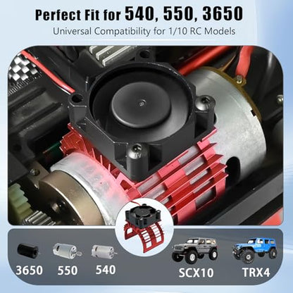 Alloy Heat Sink with 5V Cooling Fan for Traxxas Trx4 Slash ARRMA SCX10 and 1/10 RC Car - Compatible with 540, 550, 3650 Size Brushless Motor (Red) - style: Red