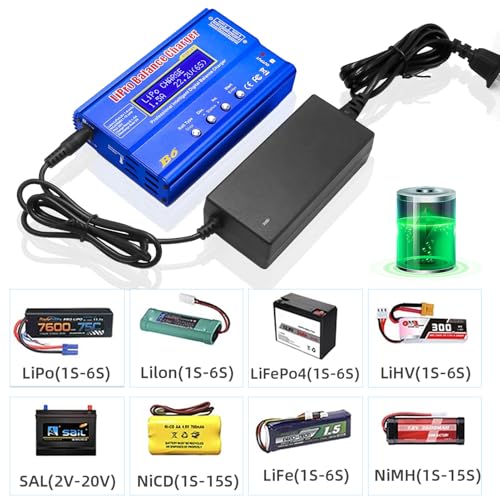 LiPo Battery Charger, Smart Charger Discharger, Built-in Balancer for 1S-6S LiPo/Li-ion/Life & 1S-15S NiCd/NiMH, LCD Display - color: Blue