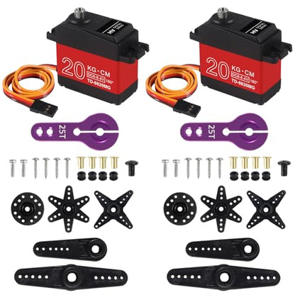 AITRIP 2Pack 20KG Digital RC Servo High Torque Full Metal Gear Waterproof with 25T Servo Horn for RC Model DIY, Control Angle 180 - color: 20kg