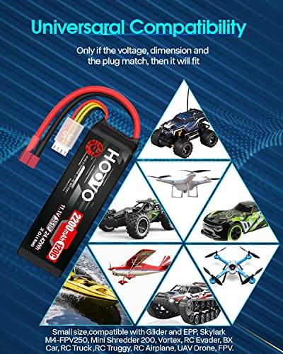 HOOVO 3S 11.1V Lipo Battery 2200mAh 120C RC Battery with T Connector for RC Truggy RC Truck RC Airplane Helicopter Drone (2 Pack)