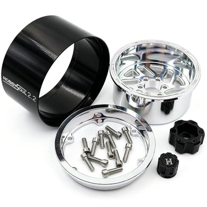 2.2 Beadlock Wheels 4-Pack For 1/10 RC Crawler SCX10 TRX4 Capra | -11mm negative offset,40mm wide aluminum wheel silver color rims with 12mm hex hub,for 1/10 RC crawler vehicles Upgrades - color: Silver