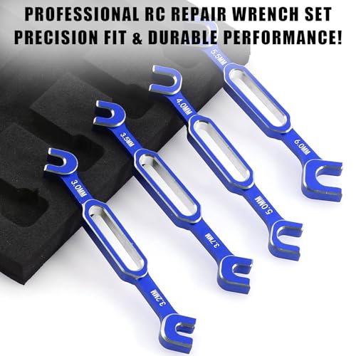 4PCS RC Wrench 3.0/3.2/3.5/3.7/4.0/5.0/5.5/6.0mm Turnbuckle Nut Ball Joint Remover Aluminum Alloy RC Car Repair Tool For RC Crawler Monster Truck Off Road Car Drone Boat Upgrade Parts, Blue - color: Blue