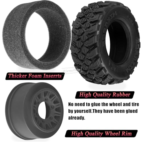 RC 12mm/14mm Hex RC Wheels and Tires for 1/10 Slash 2WD 4×4 4wd,Senton Axia1 Red cat Rc 4wd,Rc Truck Tires Snow Tires Desert Tires,4PCS,Black - color: Black(4pcsw)