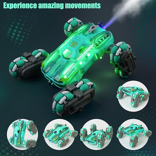 FUNiOi Cool 8WD RC Stunt Car for Kids Ages 6 7 8-12 13 14 Year Old - Remote & Gesture Hand-Controlled Toy with Lights & Music, Rotating Drift Car for Boys, 2.4Ghz - style: 8WD