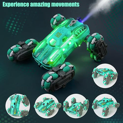 FUNiOi Cool 8WD RC Stunt Car for Kids Ages 6 7 8-12 13 14 Year Old - Remote & Gesture Hand-Controlled Toy with Lights & Music, Rotating Drift Car for Boys, 2.4Ghz - style: 8WD
