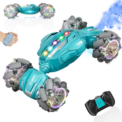 Gesture Sensing RC Stunt Car, Boys Toys Age 6-12, 4WD Hand Controlled Remote Control Car with Light & Music, 360°Rotation Christmas Birthday Gift for Boys Girls Age 6 7 8 9 10 11+(Lagon Blue) - color: Silver