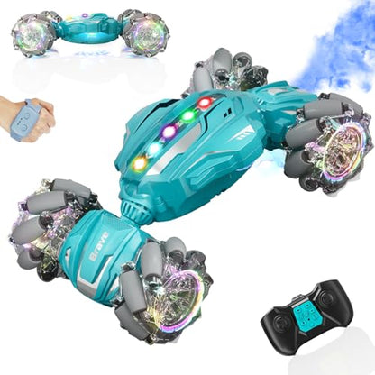 Gesture Sensing RC Stunt Car, Boys Toys Age 6-12, 4WD Hand Controlled Remote Control Car with Light & Music, 360°Rotation Christmas Birthday Gift for Boys Girls Age 6 7 8 9 10 11+(Lagon Blue) - color: Silver