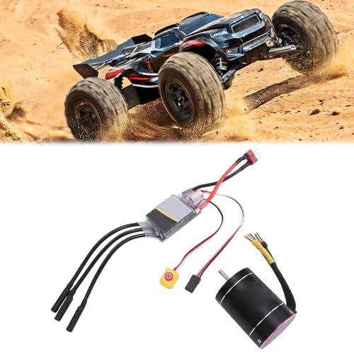 Drfeify Brushless Motor and ESC, 2600KV RC Car Motor with 75A ESC, CNC Aluminum Heatsink for 1/10 1/8 Scale RC Trucks Boats