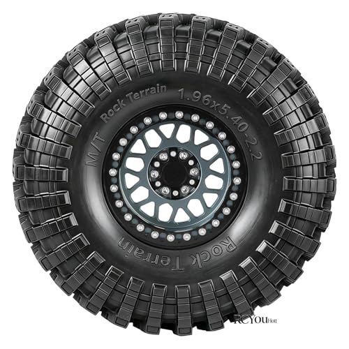 RC 2.2" Beadlock Wheels Tires Set（4PCS for 1/10 SCX10 I II 90046 AXI03007 TRX4 TRX6 VS4-10 D90 Gen7 Gen8 MST CFX RC Crawler Car,2.2 Beadlock Wheels and Tires,Aluminium Wheel Rims,Titanium - color: Titanium -(Rc Wheels Tires)