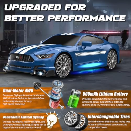 RC Drift Car, 1:24 Scale Remote Control Vehicle for Kids,2.4GHz 20KM/H 4WD High Speed RC Cars with LED Light, Two Batteries & Drifting Tires Racing Sport Toy Cars for Adults Boys Girls Kids 8606RD - style: 8606-Red