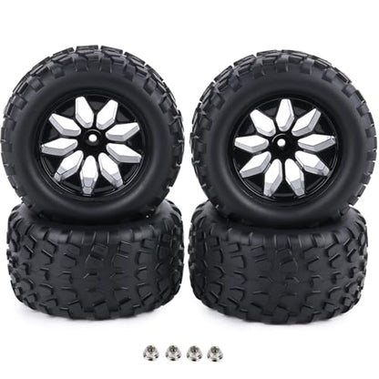 Preglued 12mm Hex 1/10 Scale RC Truck Tires and Wheels 2.8" MT Tires for Traxxas Rustler Stampede 4x4 VXL 2WD, Redcat Volcano EPX Pro S30 Blackout XTE Pro RIAARIO AMORIL 1/10 RC Monster Truck - style: Rock Tread