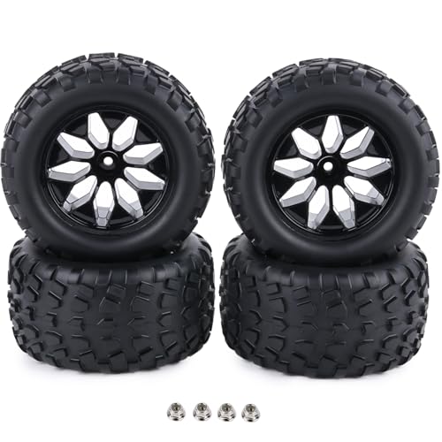Preglued 12mm Hex 1/10 Scale RC Truck Tires and Wheels 2.8" MT Tires for Traxxas Rustler Stampede 4x4 VXL 2WD, Redcat Volcano EPX Pro S30 Blackout XTE Pro RIAARIO AMORIL 1/10 RC Monster Truck - style: Rock Tread