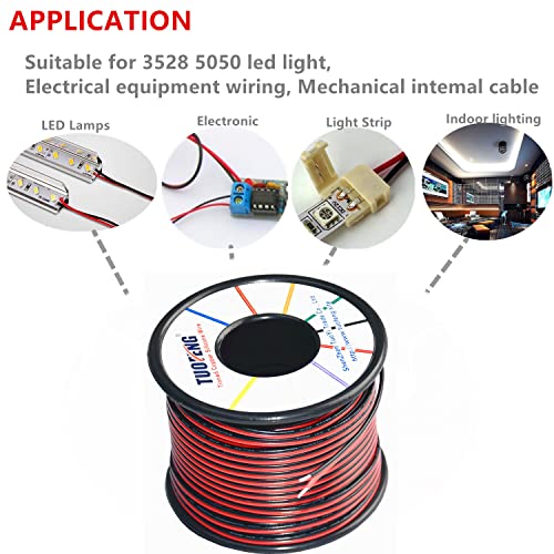 TUOFENG 20AWG Electrical Wire 100 ft Red Black Hookup Wire | 12V/24V DC Cable, LED Strips Extension Wire, 20 Gauge Stranded Wire, For Doorbell, LED Ribbon Lamp Tape Lighting - size: 20 awg 2 parallel lines 100ft