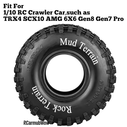 2.2 Inch RC Crawler Tires, 135x55mm Rubber Mud Terrain Tyres w/Foam Inserts, Compatible with TRX4 SCX10 Capra AMG 6x6 Gen8 Everest Gen7 Pro, RCarmubWow 2.2 RC Tires 1/10 Rock Crawler Upgrades Parts