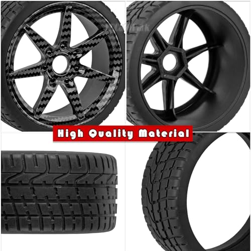 RC Highway Tires Wheel for 1/7 Infraction 6S BLX/Limitless,1/8 Typhon 6s BLX,7 Spokes Wheel Rim & Rubber Highway Tires RC Drift Tires,Carbon Surface(Black) - color: (Black)carbon Surface - (4pcs Bailuchi Tires)