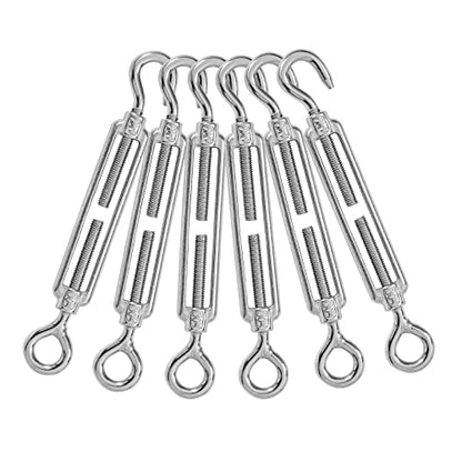 6PCS M6 Hook & Eye Turnbuckle 304 Stainless Steel Turnbuckle Wire Rope Tension Heavy Duty Turnbuckles for Cable Railing Wire Rope Hardware Kit (M6, Hook & Eye) - style: Hook & Eye-M-6