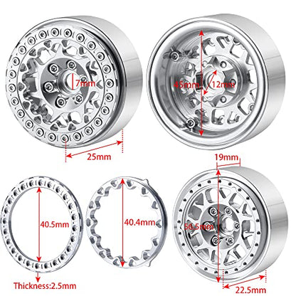 RCLIONS Aluminum 1.9" Beadlock Wheels Rims for AXIAL SCX10-I SCX10 II III AXI03007 TRX4 1/10th RC Crawler Truck Car | 1/10th RC Crawler Truck Car Upgrade Parts - color: Silver