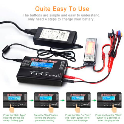 LiPo Battery Charger, 80W 6A Balance Fast Battery Charger for RC Toy Model | Battery Charger Discharger for 1S-6S LiPo/Li-Fe/Li-ion 1S-15S NiMH/NiCD Packs RC Car Boat Drone Battery - color: Black