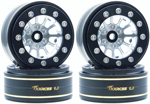 1.3 Beadlock Wheels & Brass Rim 46.5g Offset-3mm for 1/18 1/24 RC TF (Silver Black) - color: Silver Black