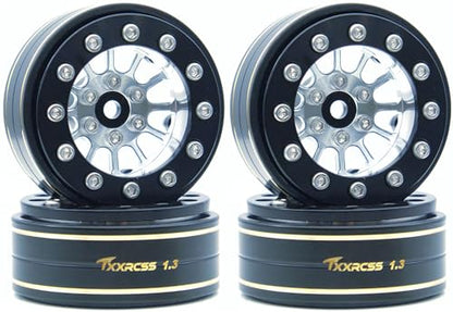 1.3 Beadlock Wheels & Brass Rim 46.5g Offset-3mm for 1/18 1/24 RC TF (Silver Black) - color: Silver Black