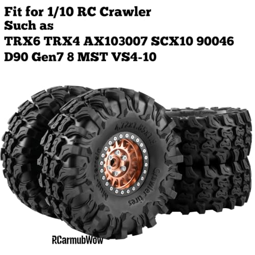 1.9" Aluminum Alloy Beadlock Wheels & Tires 4PCS, RC Wheel Rim Rubber Tire Set Compatible with 1/10 SCX10 90046 AX103007 SCX10 II III TRX4 Gen7 Gen8 RC Crawler Car,Bronze - color: Bronze(4pcs)