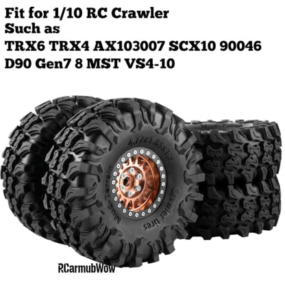 1.9" Aluminum Alloy Beadlock Wheels & Tires 4PCS, RC Wheel Rim Rubber Tire Set Compatible with 1/10 SCX10 90046 AX103007 SCX10 II III TRX4 Gen7 Gen8 RC Crawler Car,Bronze - color: Bronze(4pcs)