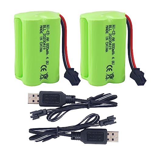 2PCS AA 4.8V 800mAh Charging Battery with SM-2P Plug and USB Charging Cable for 1/28 Stunt RC Car C128 1/28 NB2801 NB2802 NB2803 Double-Sided Rolling and Spinning Stunt Car Robot Electric Toy