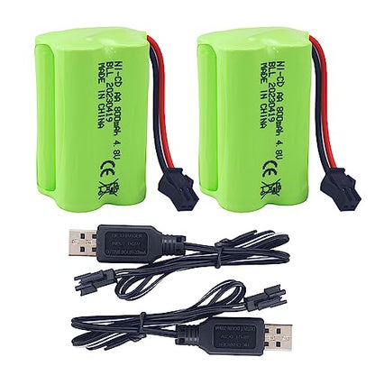 2PCS AA 4.8V 800mAh Charging Battery with SM-2P Plug and USB Charging Cable for 1/28 Stunt RC Car C128 1/28 NB2801 NB2802 NB2803 Double-Sided Rolling and Spinning Stunt Car Robot Electric Toy