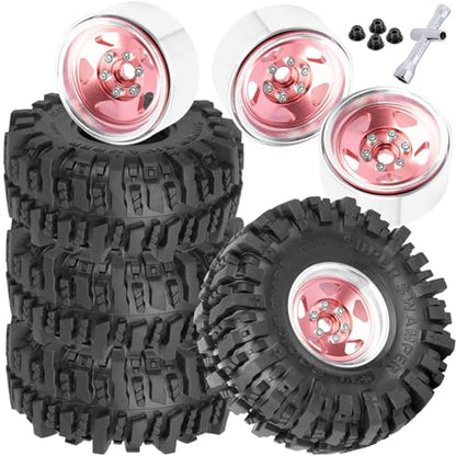 4PCS RC 1.9 in Wheel Tires for 1/10 TRX4 TRX6 SCX10 SCX10 II 90046 SCX10 III AXI03007 Gen7/8 D90 VS4-10 RC Crawler Car,BRCatWPark Alloy 1.9 Beadlock Wheel and Rubber Tires w/Sponge,Pink - color: Pink - (Tires)