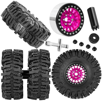 Aluminium RC 1.9" Beadlock Wheels Tires for 1/10 SCX10 90046 AXI03007 TRX4 TRX6 VS4-10 Gen7 Gen8 MST CFX D90 RC Crawler Car,Alloy 1.9 Rims Tires,Pink - color: Pink- (Rc 1.9" Tires)
