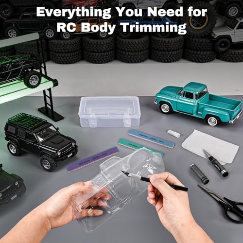 RC Car Body Reamer 0-14mm with Measurement Scale, Hole Punch Tool Kit with Curved & Straight Lexan Scissors, Hobby Knife for RC Shell Mounting, Trimming & Plastic Model Building（Black - color: Black