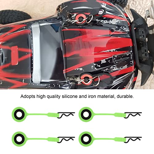 RC Car Body Clips Pins, 4 Pack Universal Metal and Silicone Shell Retainers, Green, Compatible with ARRMA Axial SCX10 D90 GEN8, 1/10 Scale Model Cars