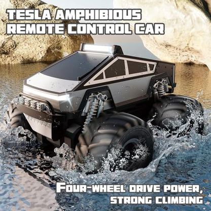Amphibious Remote Control Car, 1:18 RC Off-Road Monster Truck Toys for Boys,4WD All Terrain Off-Road Pickup, 2.4 GHz RC Vehicles, Waterproof RC Trucks, Christmas Birthday Gifts for Boy Girl (Grey) - color: Grey