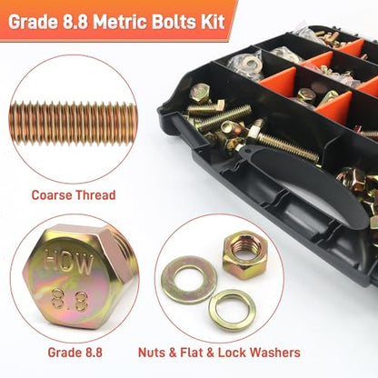 Quibbay 976pcs Nuts and Bolts Assortment Kit, Grade 8.8 Metric Bolt Assortment with Assorted Nuts and Washers, Heavy Duty M6 M8 M10 M12 Hex Bolts and Nuts Kit, Yellow Zinc Plated, Length from 16-50mm - style: 976pcs M6 M8 M10 M12