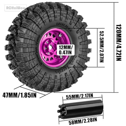 RC 1.9" Beadlock Wheels and Tires for 1/10 RC Crawler SCX10 90046 AX103007 TRX4 TRX6 VS4-10 Red cat Gen8 7 MST CFX RC 4WD D90,Dually 1.9 Beadlock Wheels Aluminum Rims Rubber Tires,Pink - color: Pink(4pcs)
