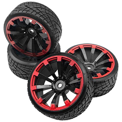 1/10 RC Drift Tire Hard Plastic Tires & 12mm Hex Hub Wheel Rims Compatible with Traxxas HSP Tamiya Kyosho Himoto HPI Redcat MST 1/10 On-Road RC Drift Drifting Car (Style2)