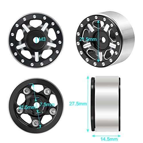 RC-Hub 4Pcs Aluminum Alloy 1.0" Micro Beadlock Wheels for 1/24 Axial SCX24 90081 RC Crawler Car (Black) - color: Black