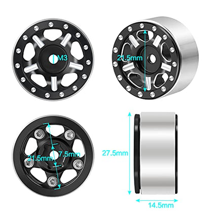 RC-Hub 4Pcs Aluminum Alloy 1.0" Micro Beadlock Wheels for 1/24 Axial SCX24 90081 RC Crawler Car (Black) - color: Black