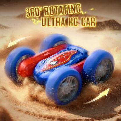 Veeniix Spider Remote Control Stunt Car 360 Flipping 4WD LED Light Blue | Dual batteries 60 mins play,color changing wheels,backyard racing,kids 8-12,rubber tires - color: Blue