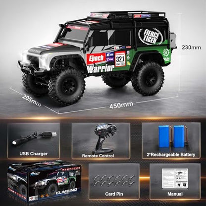 RC Cars RC Crawler 1/10 Scale RTR Remote Control Car 4WD 2.4GHz Brushed Offroad Racing Hobby Grade Model Vehicle with LED Lights 2Pcs Battery Toy for Kids and Adults - color: A-green