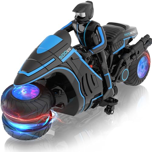 Remote Control Motorcycle Toys, Colorful Wheels Light Off-Road RC Dirt Bike with Detachable Rider, 360 Degree Rotation, High Speed, 2.4Ghz RC Motorbike Gift for Kids 5-12 - color: Multicolored