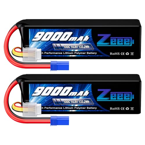 Zeee 4S Lipo Battery 9000mAh 14.8V 100C Soft Case RC Battery EC5 Connector with Metal Plates for RC Car Truck Tank Racing Models (2 Pack)