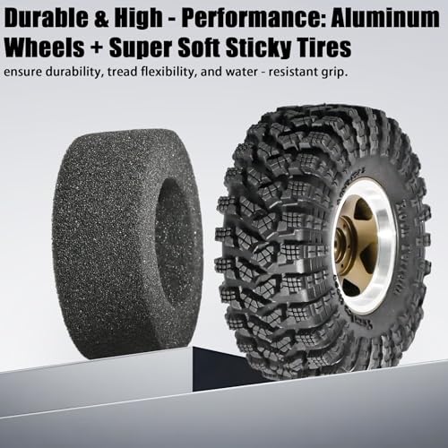 1.3” RC Beadlock Wheel Tires Set 70*26mm for 1/18 1/24 SCX24 TRX4M, Bronze | Aluminum Wheel Rims Super Large Soft Mud Terrain Rubber Off-Road Tires for 1/18 1/24 Micro Crawler Car SCX24 TRX4M Upgrade - color: Bronze
