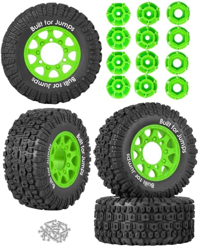 12mm/14mm/17mm Hex RC Tires for 1/10 RC Scale Truck Slash 2WD 4×4 Senton Axia1 L0S1 Red cat Rc 4wd,1/10 Short Course Truck Tires w/Foam Inserts,4PCS,Green - color: Green(4pcs)