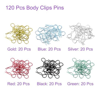 DMiotech 120Pcs Body Clips Pins with Pull Tabs, Mixed Color Universal RC Cars Parts Shell Replacement Parts for 1/8 1/10 1/12 Scale RC Car(Gold, Black, Silver, Blue, Red, Green) - color: Gold/Black/Silver/Blue/Red/Green