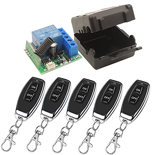DieseRC 433Mhz Universal Wireless Remote Control Switch DC 12V 1CH RF Relay Receiver Module with 5 Transmitters EV1527 Learning Code Remote Switch - color: 1 Recever and 5 Transmitters